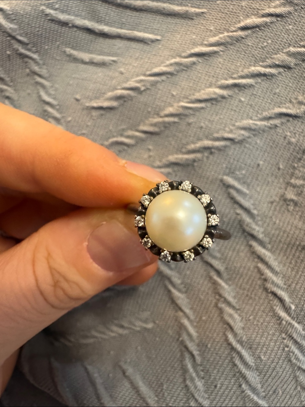 Pandora Pearl Halo Ring with Clear Accents - White